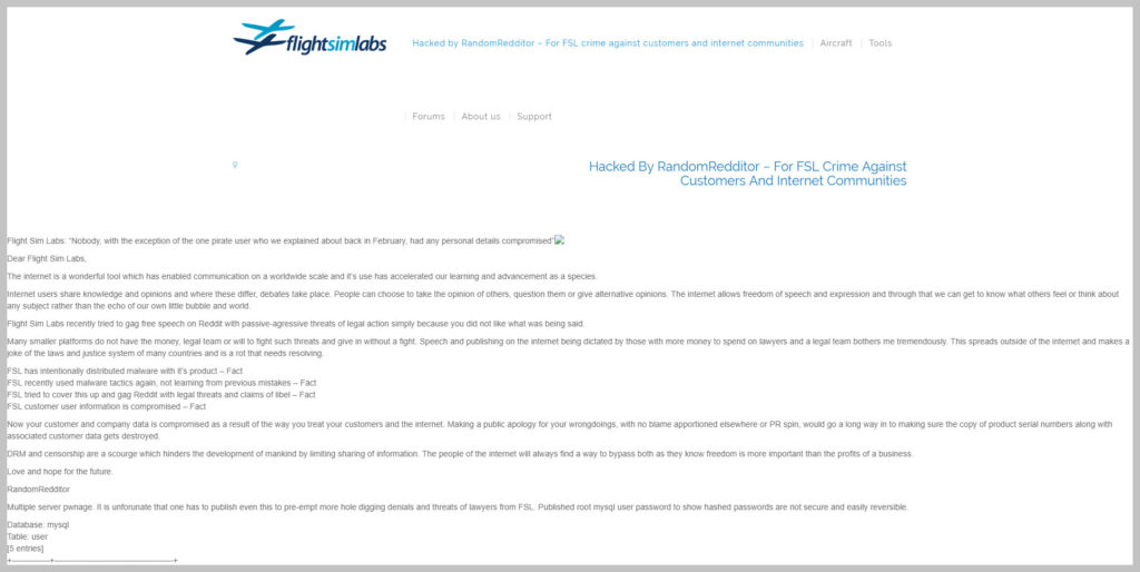 Flight Sim Labs Hack Bekennerschreiben